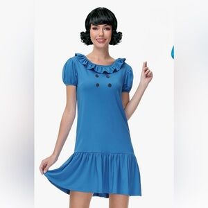 Blue Ruffle Collar Short Sleeve Dress Top Lucy Peanuts Costume S